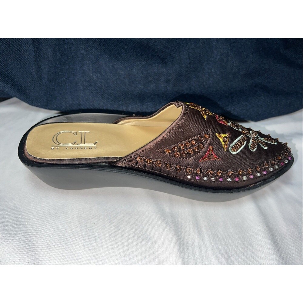 CL By Laundry Beautifully Beaded Wedge Y2k Brown Mule Size‎ 6m Treva - Picture 3 of 9